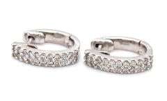 Small Scale 14K White Gold Diamond Huggie Earrings