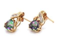 Set of 10kt Yellow gold Mystic topaz pendant on chain necklace and matching earrings