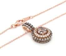 14kt Rose gold Levian chocolate and white double halo diamond pendant on chain