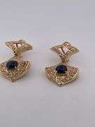 CERTIFIED 18K YELLOW GOLD DIAMOND AND SAPPHIRE DANGLING EARRINGS