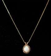 Beautiful 14K Yellow Gold Opal and Diamond Pendant Necklace