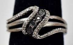 Blue and White Diamond Ring in Sterling Silver