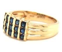 14kt Yellow gold 5 row round blue sapphire cluster ring