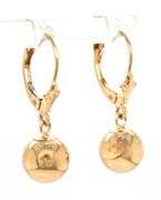 14kt Yellow gold ball lever back earrings