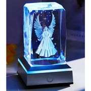 3D Crystal Guardian Angel with Colorful Light Base