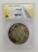 1922 Silver Peace Dollar, ANACS MS 63