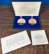 Gorgeous HEAVY Franklin Mint Gem Proof Bicentennial Silver & Bronze Medallion Set