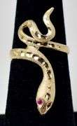 Unique 14K Yellow Ruby Gemstone Snake Ring