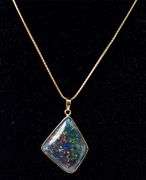 Colorful 14K Yellow Gold Black Opal Pendant Necklace