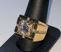 Mens 14 K Gold Plate 3.5 Ct Lab Simulated Diamond Ring