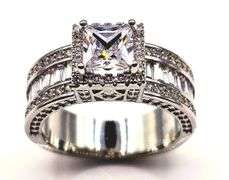 Stunning 14 Kt White Gold Plate 2.15 Ctw Princess Cut Simulated Diamond Ring