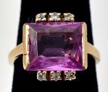 Vintange 10K Yellow Gold Pink Sapphire Gemstone and Diamond Ring