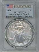 2021 $1 Silver Eagle Type 2 PCGS MS70 FIRST STRIKE Flawless
