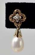 Sophisticate 10K Yellow Gold Pearl and Diamond Dangle Earrings