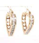 10kt Yellow gold channel set diamond heart shaped earrings