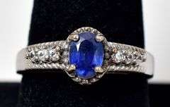 Blue Gemstone and CZ Gemstone Ring in Sterling Silver