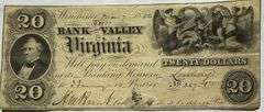 $20 Bank of the Valley Winchester VA 1856 Note