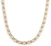 POM 1.80ctw Diamond and Pearl Station Tennis Necklace in 14K