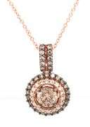 14kt Rose gold Levian chocolate and white double halo diamond pendant on chain