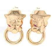 18kt Yellow gold Panther ruby eyes earrings