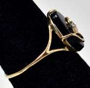 Stunning 10K Yellow Gold Black Onyx Gemstone and Diamond Ring