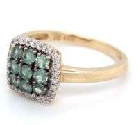 14kt Yellow gold Green topaz and diamond halo square ring