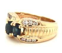 14kt Yellow gold double oval sapphire and channel set diamond ring