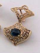 CERTIFIED 18K YELLOW GOLD DIAMOND AND SAPPHIRE DANGLING EARRINGS