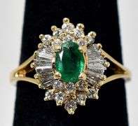Beautiful 14K Yellow Gold Emerald Gemstone and Diamond Ring