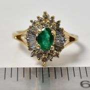 Beautiful 14K Yellow Gold Emerald Gemstone and Diamond Ring