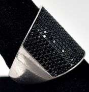 Wide Band Black Spinel Gemstone Ring in Sterling Silver