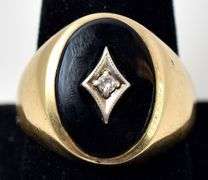 Handsome 10K Yellow Gold Black Onyx Gemstone and Diamond Men's Ring