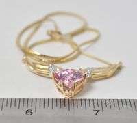 Sparkling 14K Yellow Gold Pink Topaz Gemstone and Diamond Pendant Necklace