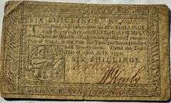 Pennsylvania  April 10 1777 6 Shillings Colonial Note.