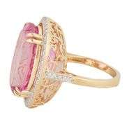 21.0ct Oval Pink Topaz and 0.25ctw Diamond Frame Cocktail Ring in 14K