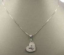 18kt White gold LV diamond heart shaped pendant on Italian chain necklace