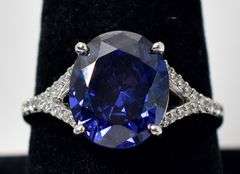 Blue Gemstone and Cz Gemstone Ring in Sterling Silver
