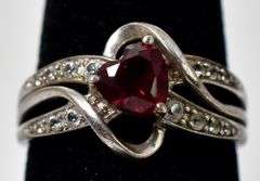 Red Garnet and CZ Gemstone Ring in Sterling Silver