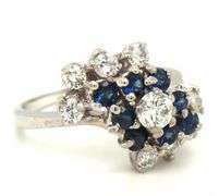 14kt White gold 1.15ctw diamond and blue sapphire cluster ring