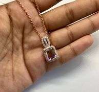 Set of 14K Rose Gold Chain with Diamonds & Bi-color Topaz Pendant & Ring