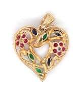 Colorful 10K YG Floral Motif Ring, Earring, and Pendant Suite