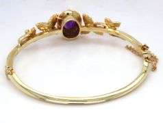 14kt Yellow gold 2.50ct amethyst and seed pearl bangle bracelet