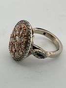 certified ladies 14k white gold and diamond ring with rose gold accent