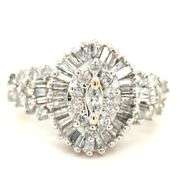 14kt Yellow gold 1ctw marquise, baguette and round diamond cluster ring