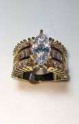 Ladies Sparkling 14 Kt Yellow Gold Plated 4.65 Ct Marquis Cut Lab Simulated Diamond Ring