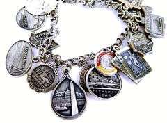 Vintage Sterling Silver Loaded Travel Charm Bracelet