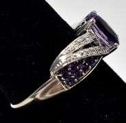 Sparkling 14K white Gold Amethyst Gemstone and Diamond Ring