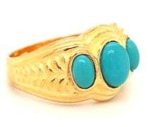 22kt Yellow gold 3 stone Turquoise ring