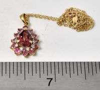 Stunning 14k Yellow Gold Pink Tourmaline and Diamond Pendant Necklace