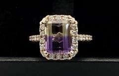 14K Rose Gold Ring with Diamonds & Bi-color Topaz